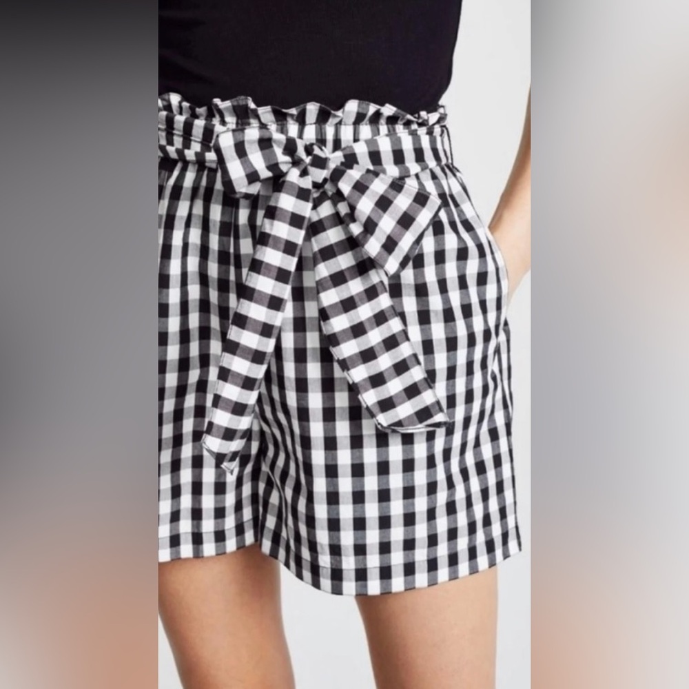 NWT Joie Revolve Womens High Waist Checkered Belted Shorts Check S Black White